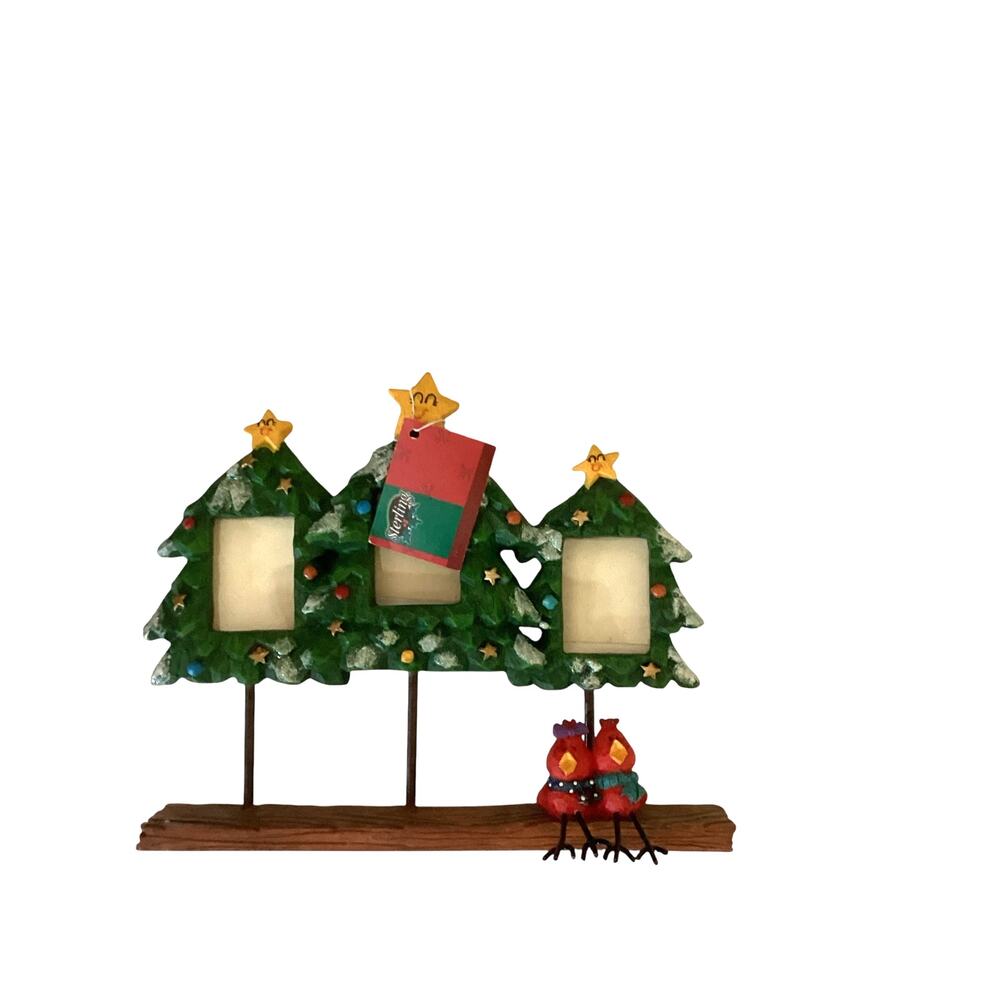 Rustic Christmas Trees Photo Holder With Red Birds New Other See Description*